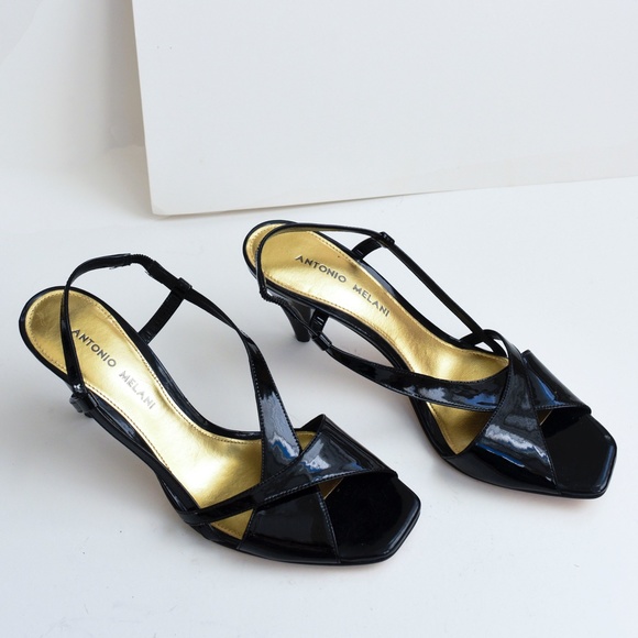 Antonio Melani Black Patent Leather Sandals Sz 8 - Picture 3 of 3